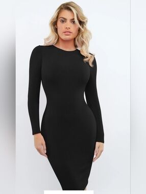 Popilush Long Sleeve Black Bodycon Midi Dress